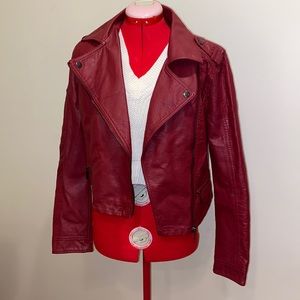 Red faux leather jacket